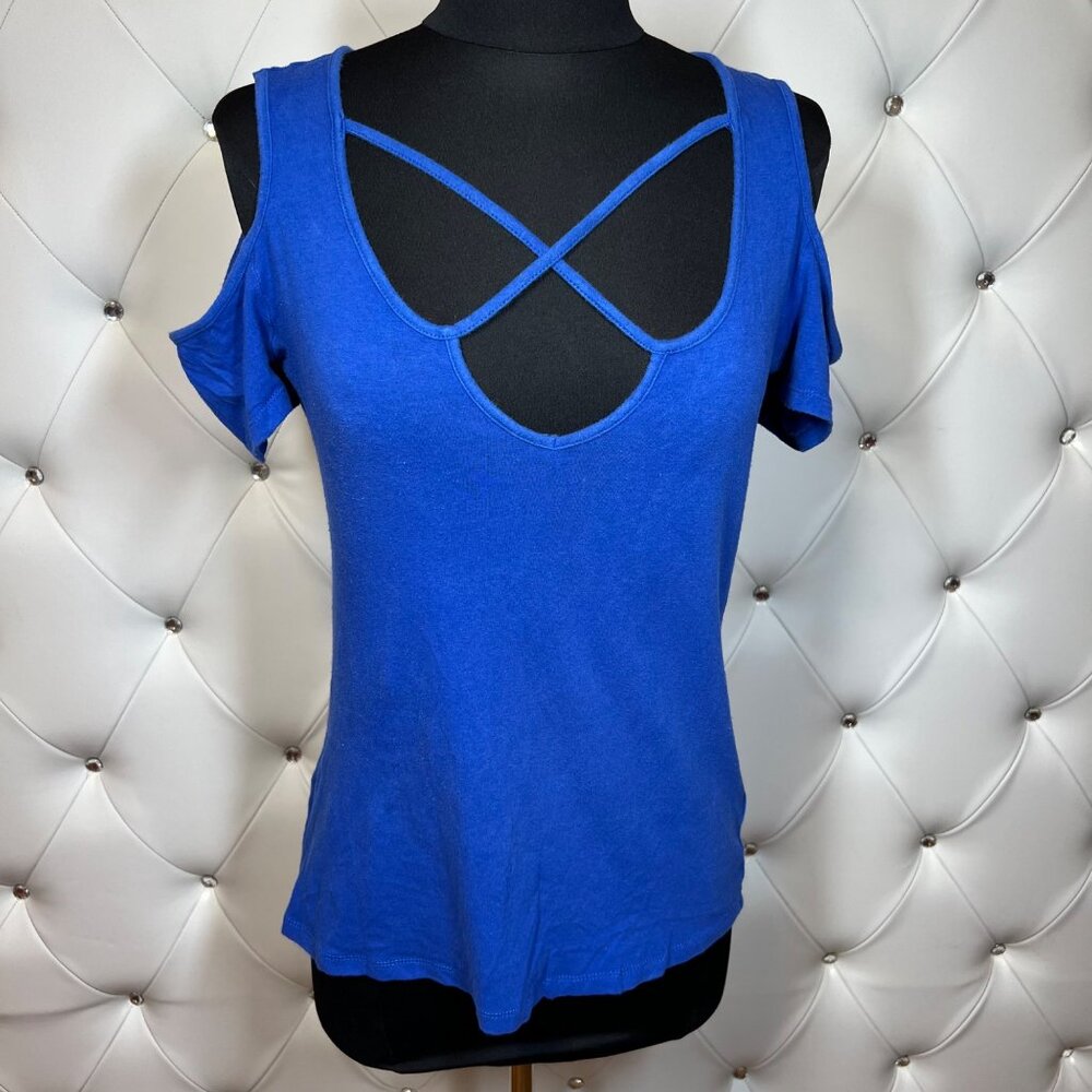 Ambience Women's Blue Cold Shoulder Top Size M